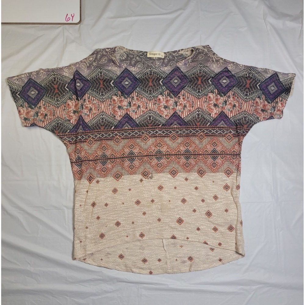Womens Ginger G‎ short sleeve blouse.  Multicolor.  Size Large